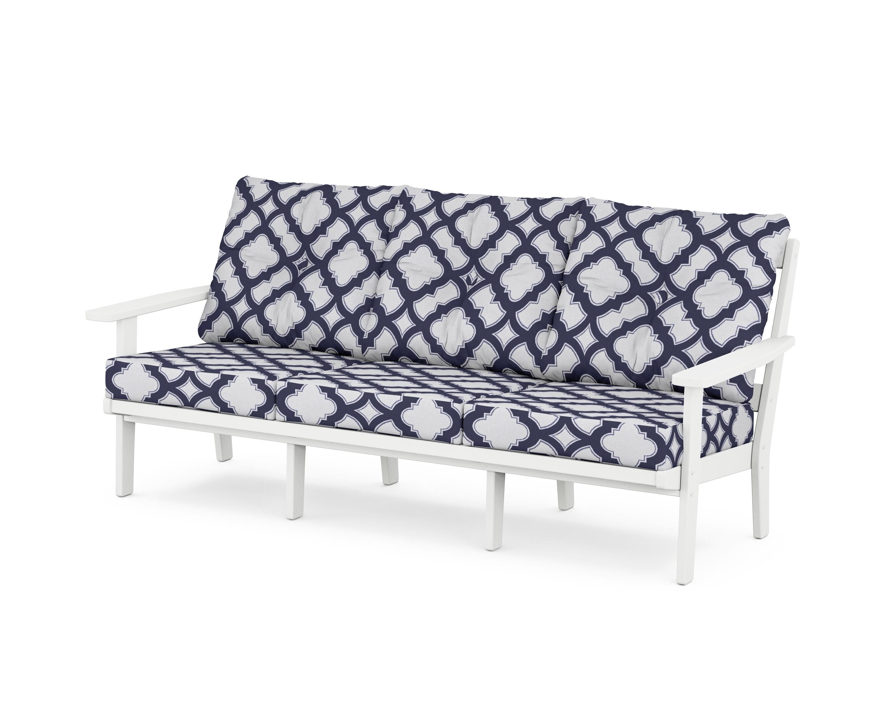 POLYWOOD® Prairie Deep Seating Sofa in White / Trellis Navy