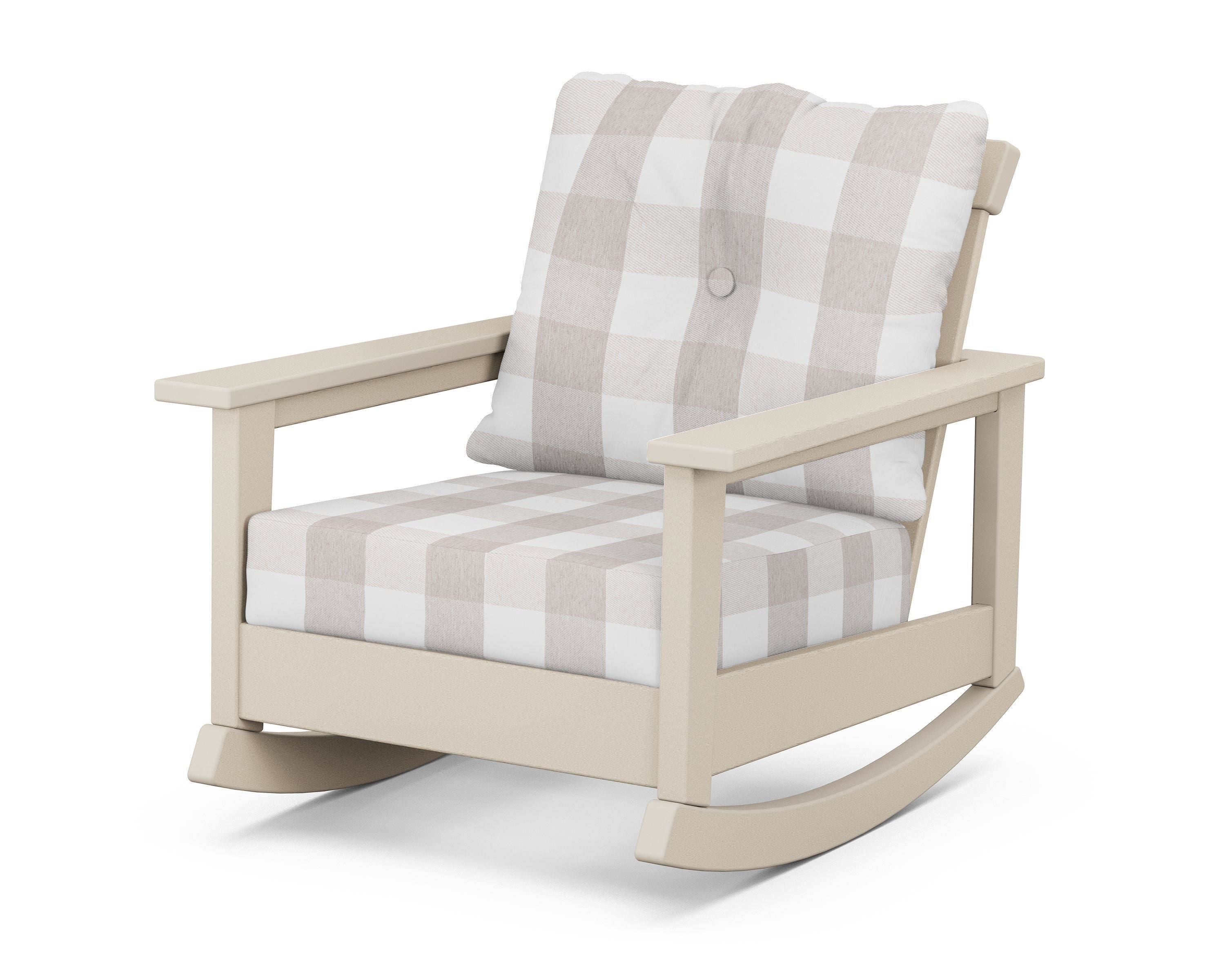 POLYWOOD® Prescott Deep Seating Rocking Chair in Sand / Buffalo Plaid Dune Burlap