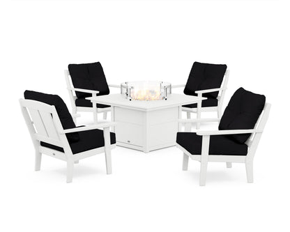 POLYWOOD® Mission 5-Piece Deep Seating Set with Fire Pit Table in White / Midnight Linen