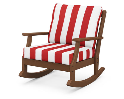 POLYWOOD® Braxton Deep Seating Rocking Chair in Teak / Cabana Stripe Crimson