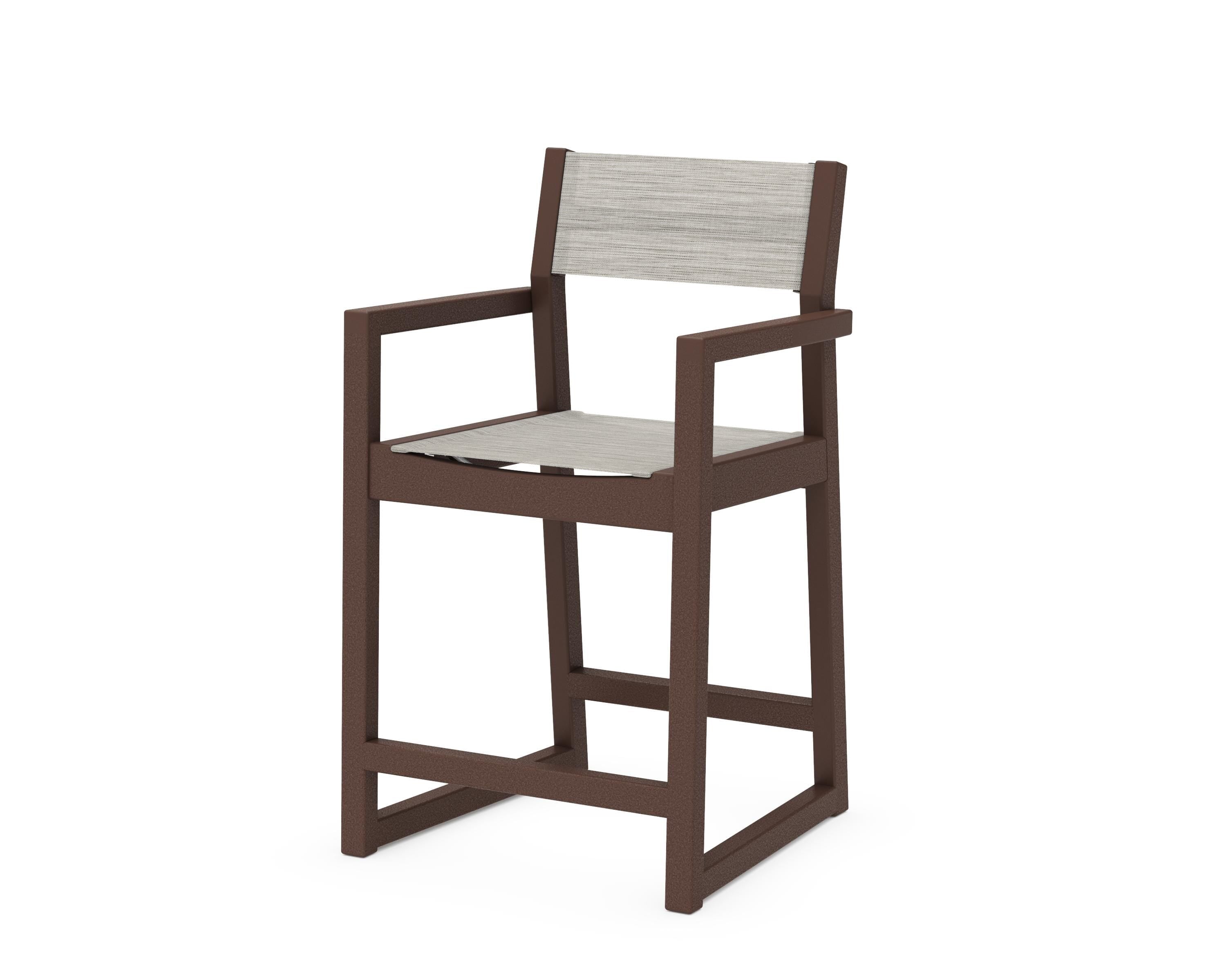 POLYWOOD® EDGE Sling Counter Arm Chair in Mahogany / Birch Sling