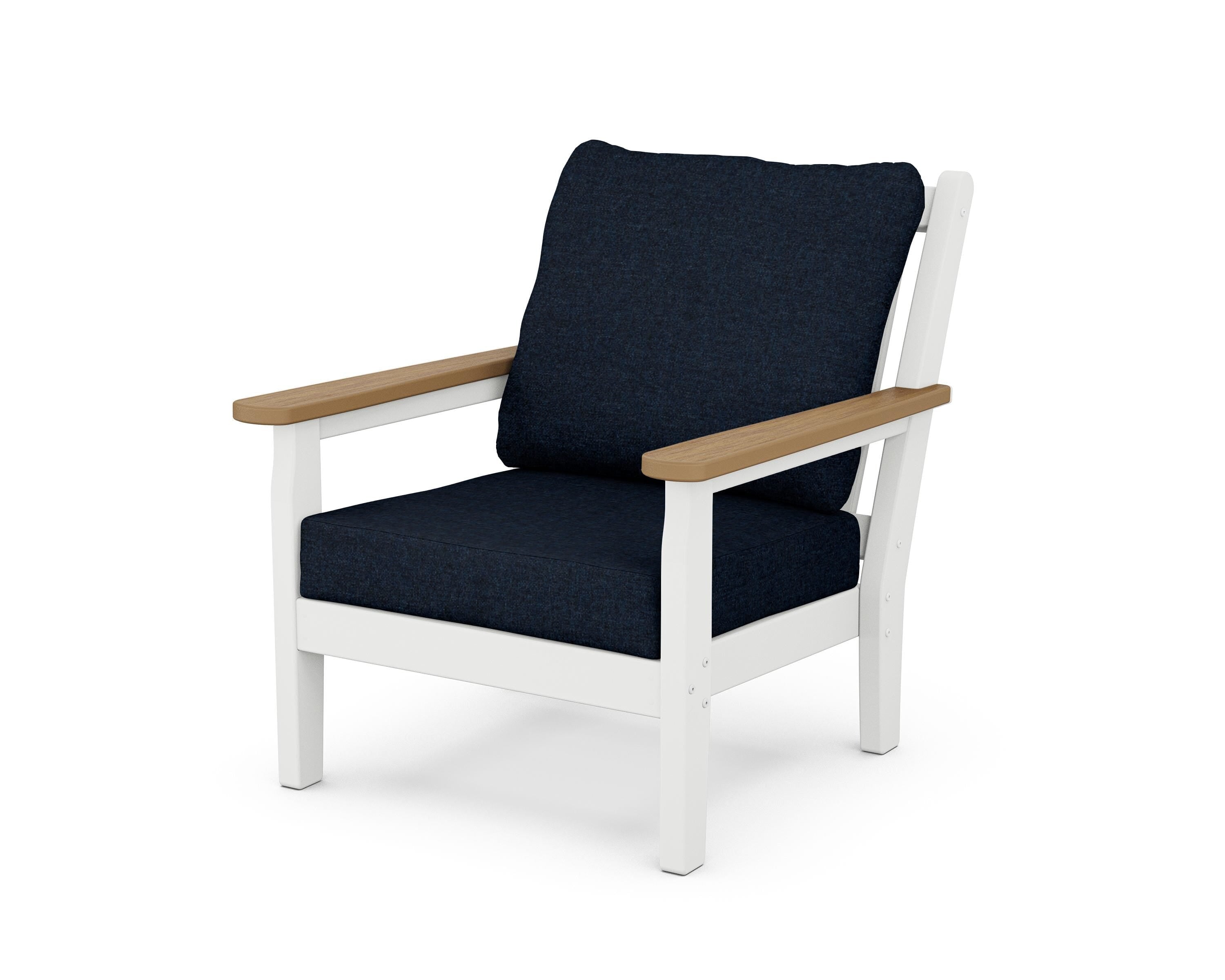 POLYWOOD® Chippendale Deep Seating Chair in White / Natural / Marine Indigo