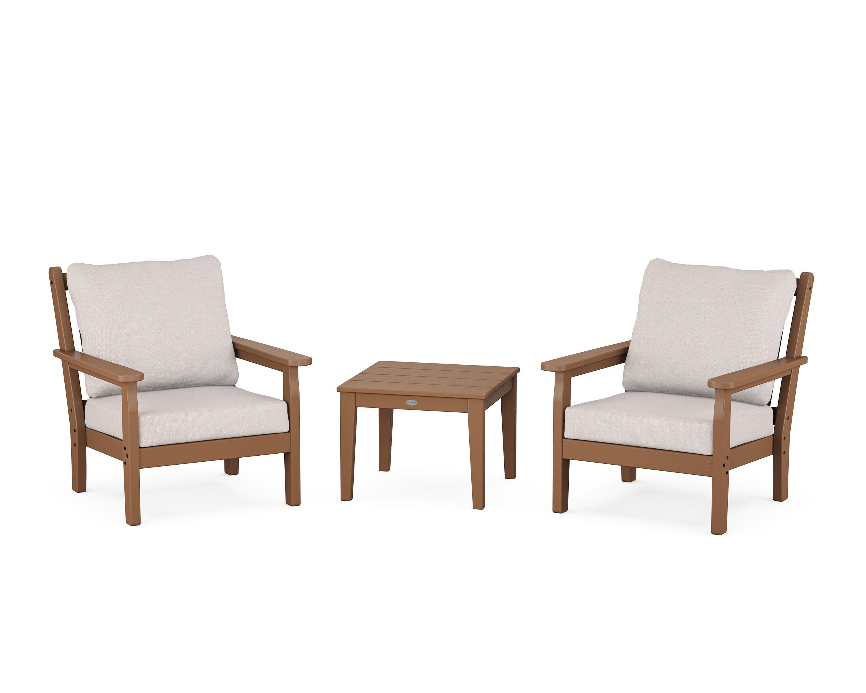 POLYWOOD® Chippendale 3-Piece Deep Seating Set in Teak / Dune Burlap
