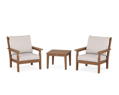 POLYWOOD® Chippendale 3-Piece Deep Seating Set in Teak / Dune Burlap