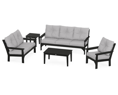 POLYWOOD® Vineyard 5 Piece Deep Seating Set in Black / Granite