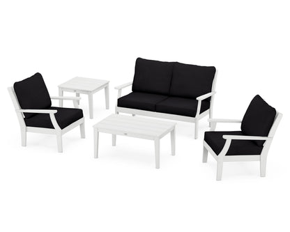 POLYWOOD® Braxton 5-Piece Deep Seating Set in White / Midnight Linen