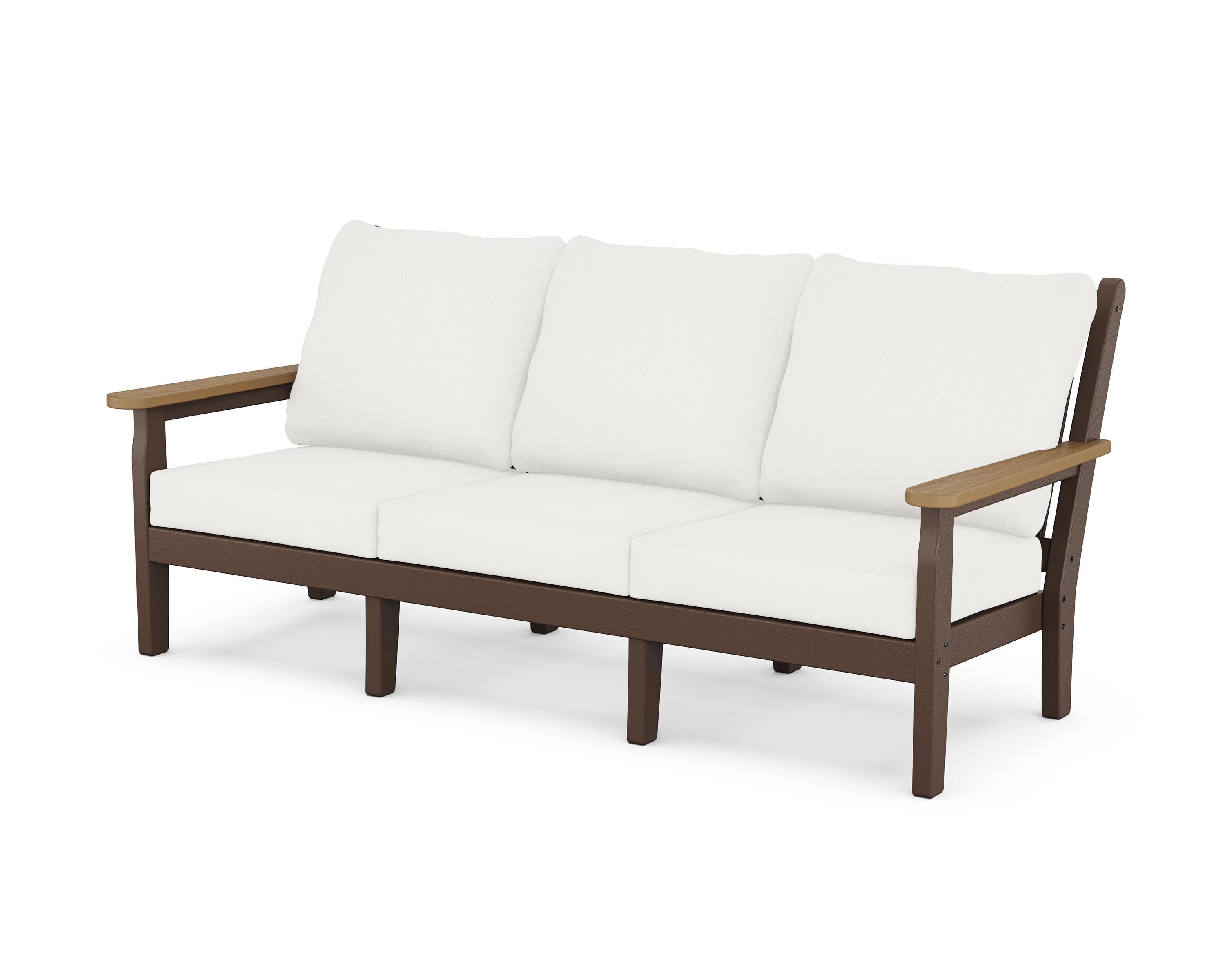 POLYWOOD® Chippendale Deep Seating Sofa in Mahogany / Natural / Natural Linen