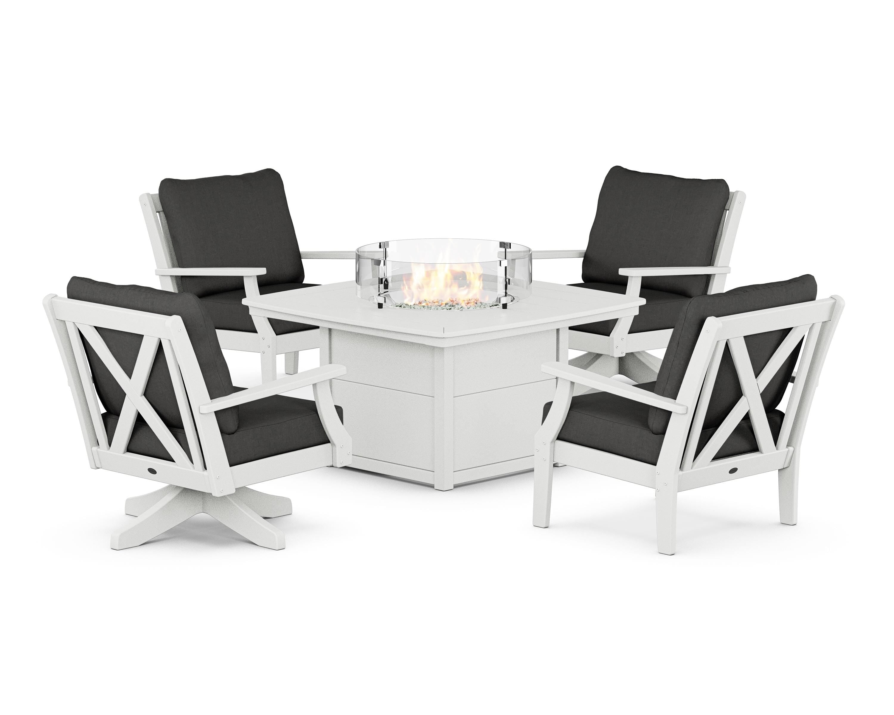 POLYWOOD® Braxton 5-Piece Deep Seating Set with Fire Table in White / Spectrum Carbon