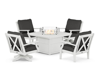 POLYWOOD® Braxton 5-Piece Deep Seating Set with Fire Table in White / Spectrum Carbon