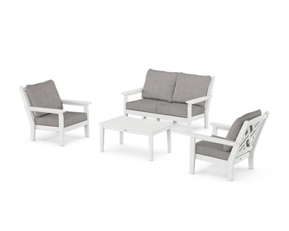 POLYWOOD® Chippendale 4-Piece Deep Seating Set with Loveseat in White / Grey Mist