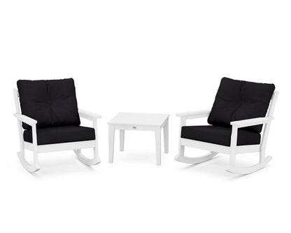 POLYWOOD® Vineyard 3-Piece Deep Seating Rocker Set in White / Midnight Linen