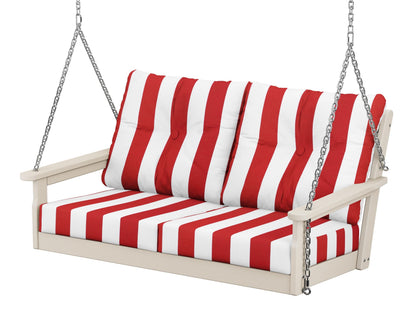 POLYWOOD® Vineyard Deep Seating Swing in Sand / Cabana Stripe Crimson