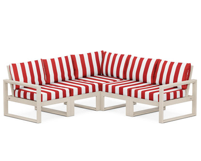 POLYWOOD® EDGE 5-Piece Modular Deep Seating Set in Sand / Cabana Stripe Crimson