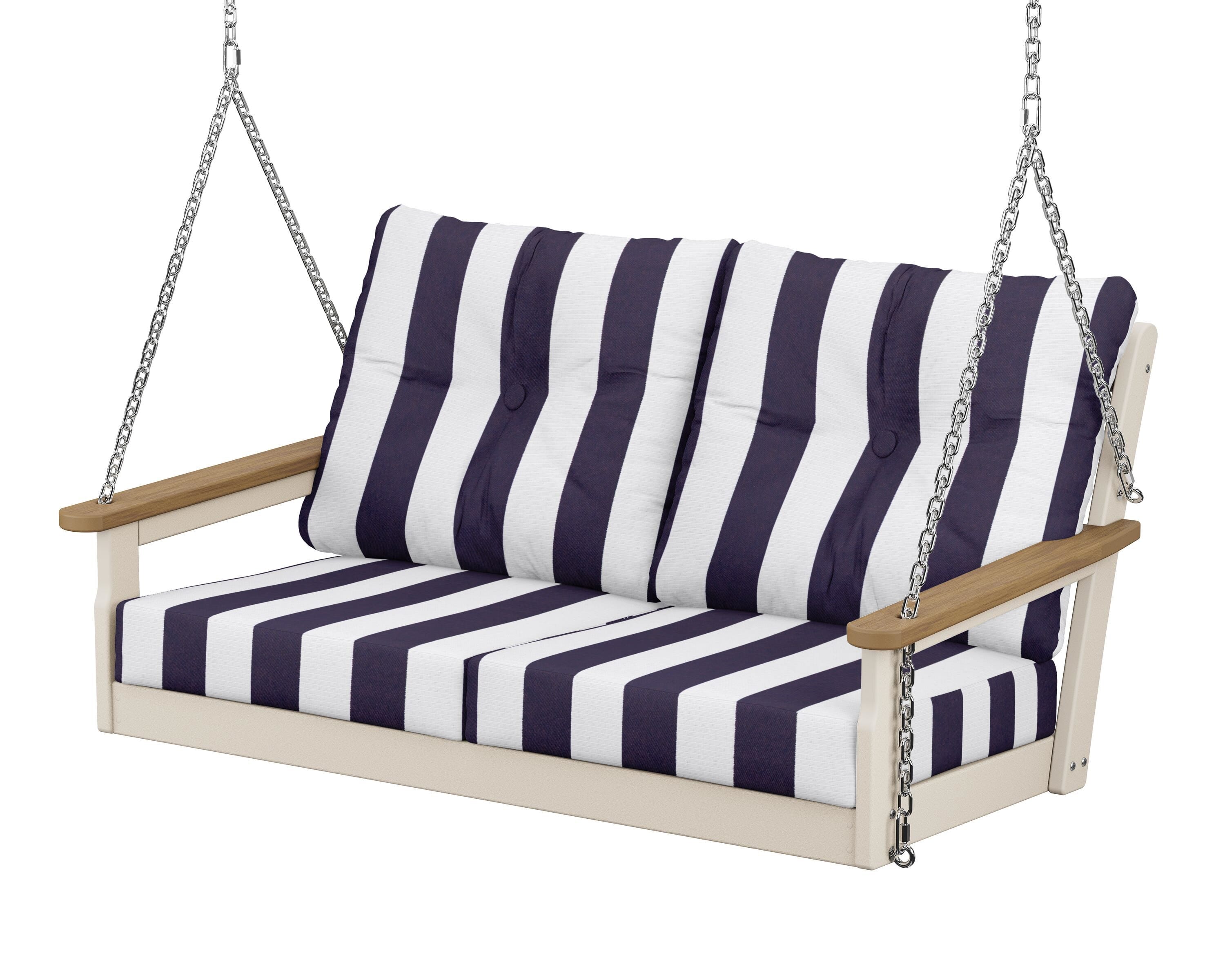 POLYWOOD® Vineyard Deep Seating Swing in Sand / Natural / Cabana Stripe Navy