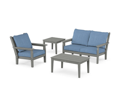 POLYWOOD® Chippendale 4-Piece Deep Seating Set in Slate Grey / Sky Blue