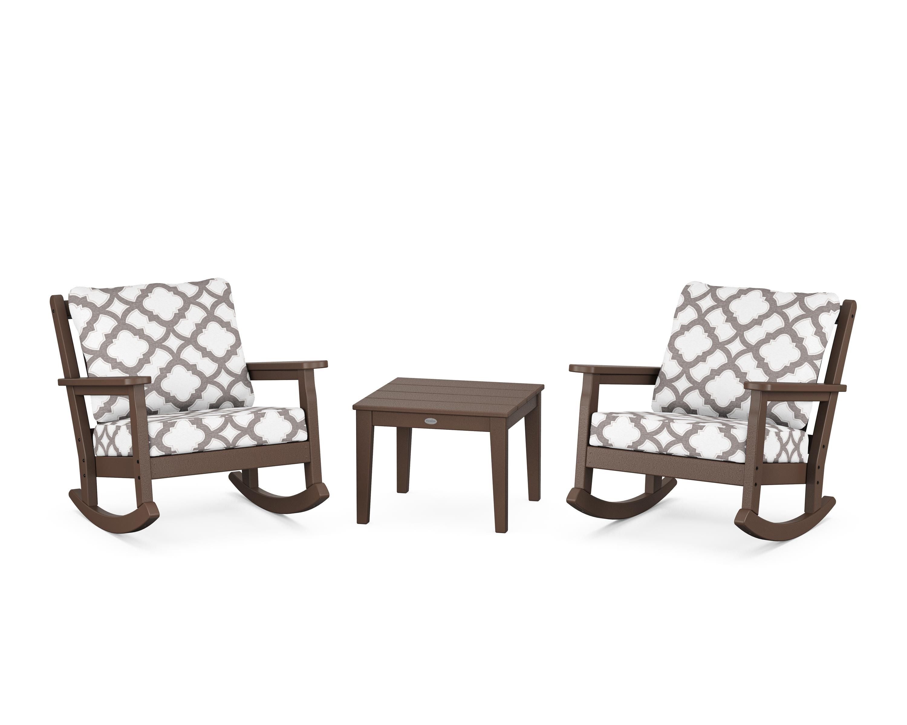 POLYWOOD® Chippendale 3-Piece Deep Seating Rocker Set in Mahogany / Trellis Grey Mist