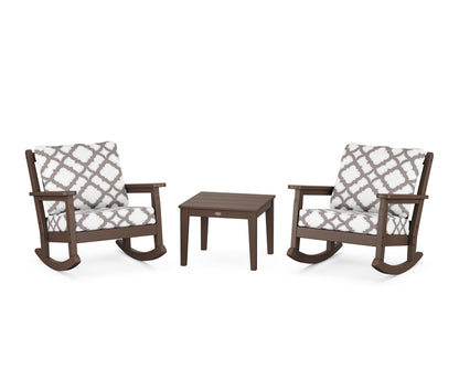 POLYWOOD® Chippendale 3-Piece Deep Seating Rocker Set in Mahogany / Trellis Grey Mist