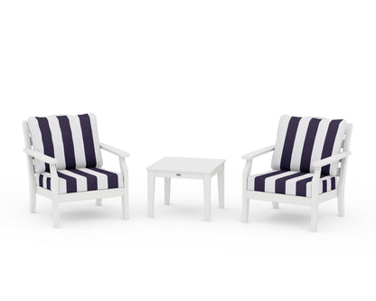 Draper James™ by  POLYWOOD® Savannah 3-Piece Deep Seating Set in White / Cabana Stripe Navy