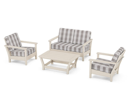 POLYWOOD® Harbour 4-Piece Deep Seating Set in Sand / Buffalo Plaid Grey Mist