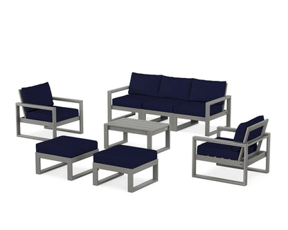 POLYWOOD® EDGE Sectional 8-Piece Lounge Sofa Set in Slate Grey / Navy