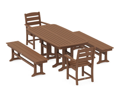 POLYWOOD® Lakeside 5-Piece Dining Set with Benches in Teak