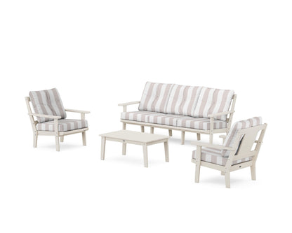 POLYWOOD® Prairie 4-Piece Deep Seating Set with Sofa in Sand / Cabana Stripe Dune Burlap