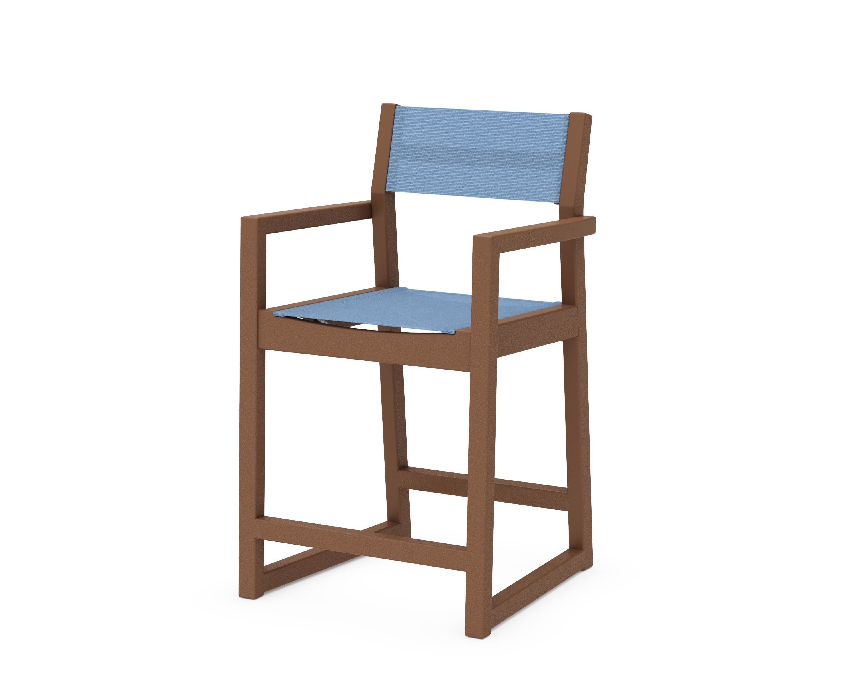 POLYWOOD® EDGE Sling Counter Arm Chair in Teak / Poolside Sling