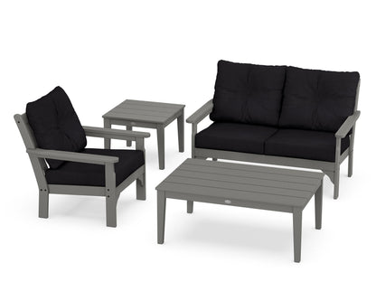 POLYWOOD® Vineyard 4-Piece Deep Seating Set in Slate Grey / Midnight Linen