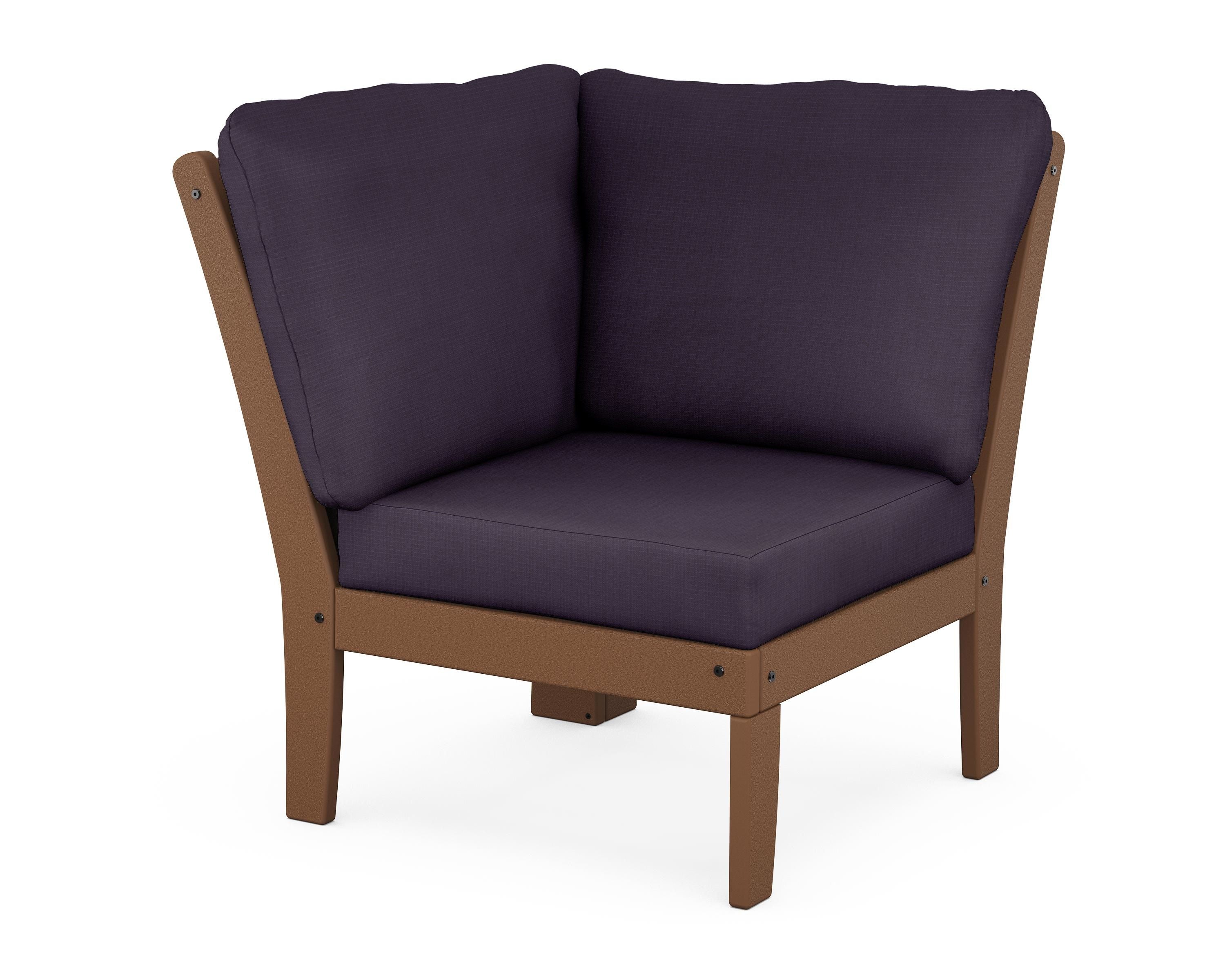 POLYWOOD® Braxton Modular Corner Chair in Teak / Navy Linen