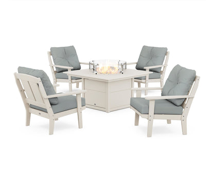 POLYWOOD® Mission 5-Piece Deep Seating Set with Fire Pit Table in Sand / Spa