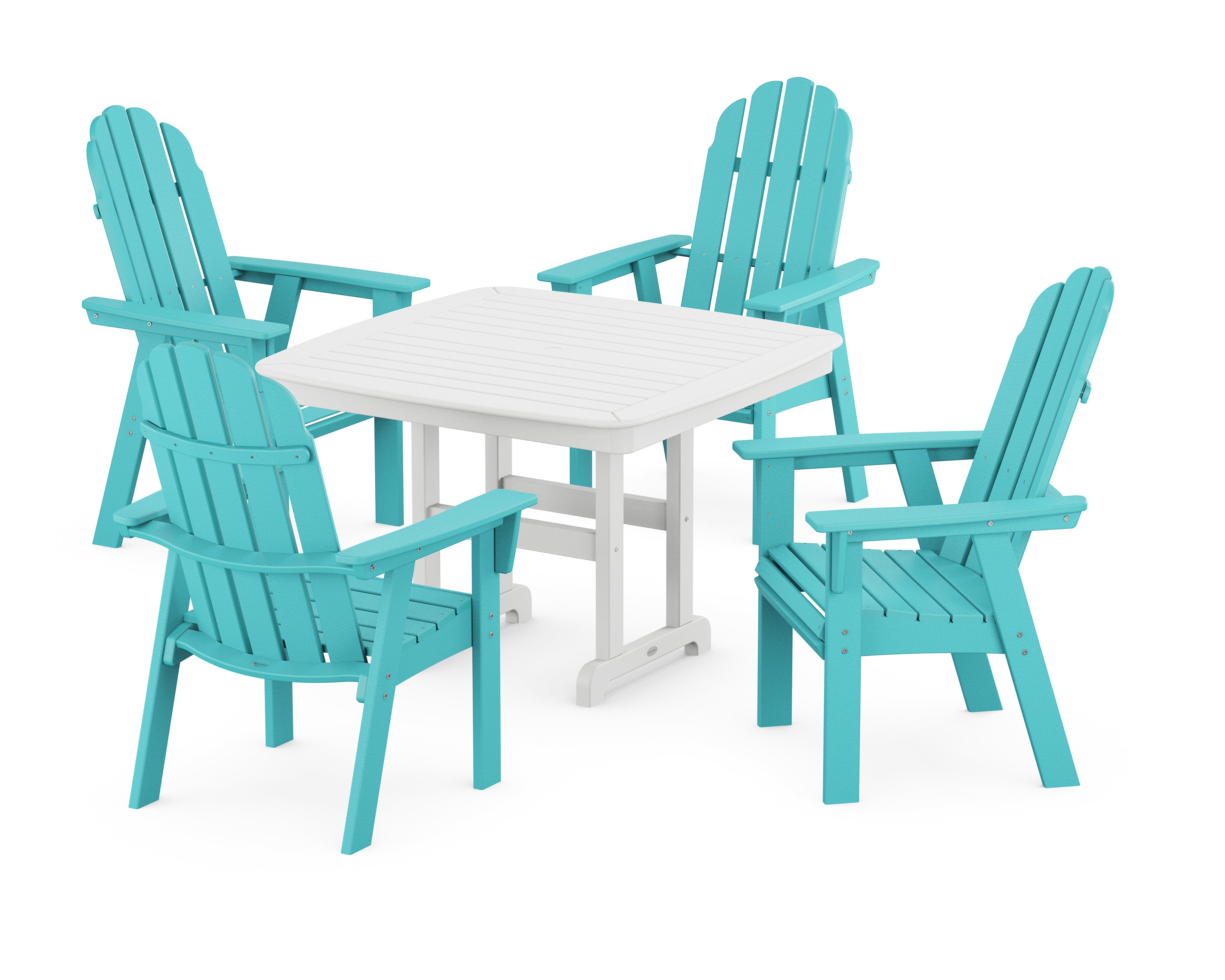 POLYWOOD® Vineyard Curveback Adirondack 5-Piece Dining Set in Aruba / White