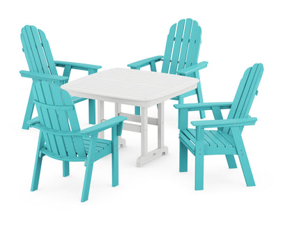 POLYWOOD® Vineyard Curveback Adirondack 5-Piece Dining Set in Aruba / White