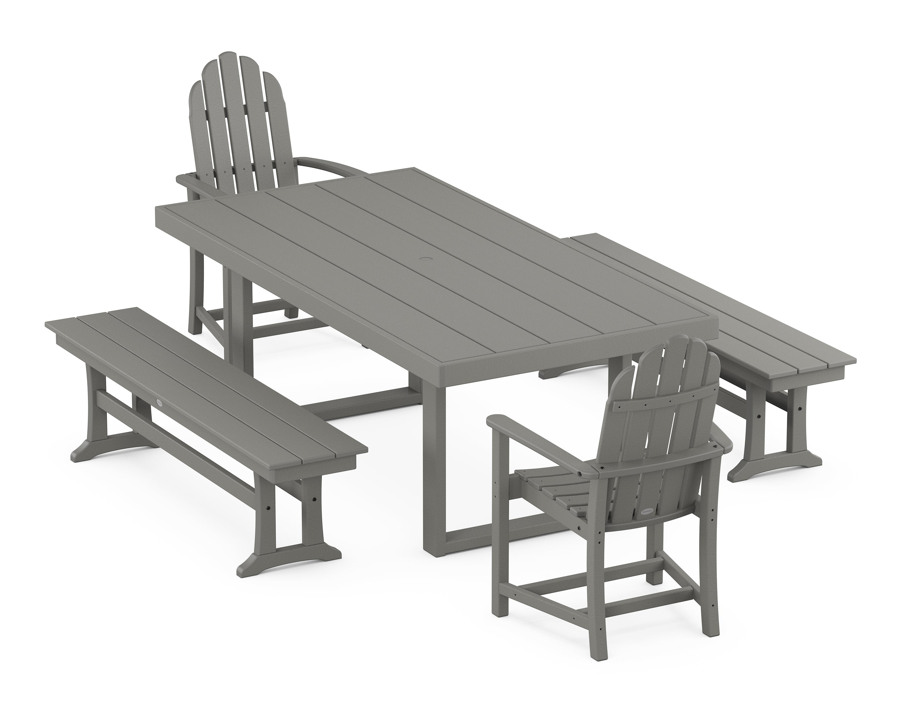 POLYWOOD® Classic Adirondack 5-Piece Dining Set with Benches in Slate Grey