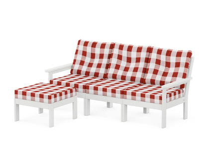 POLYWOOD® Vineyard 4-Piece Sectional with Ottoman in White / Buffalo Plaid Crimson