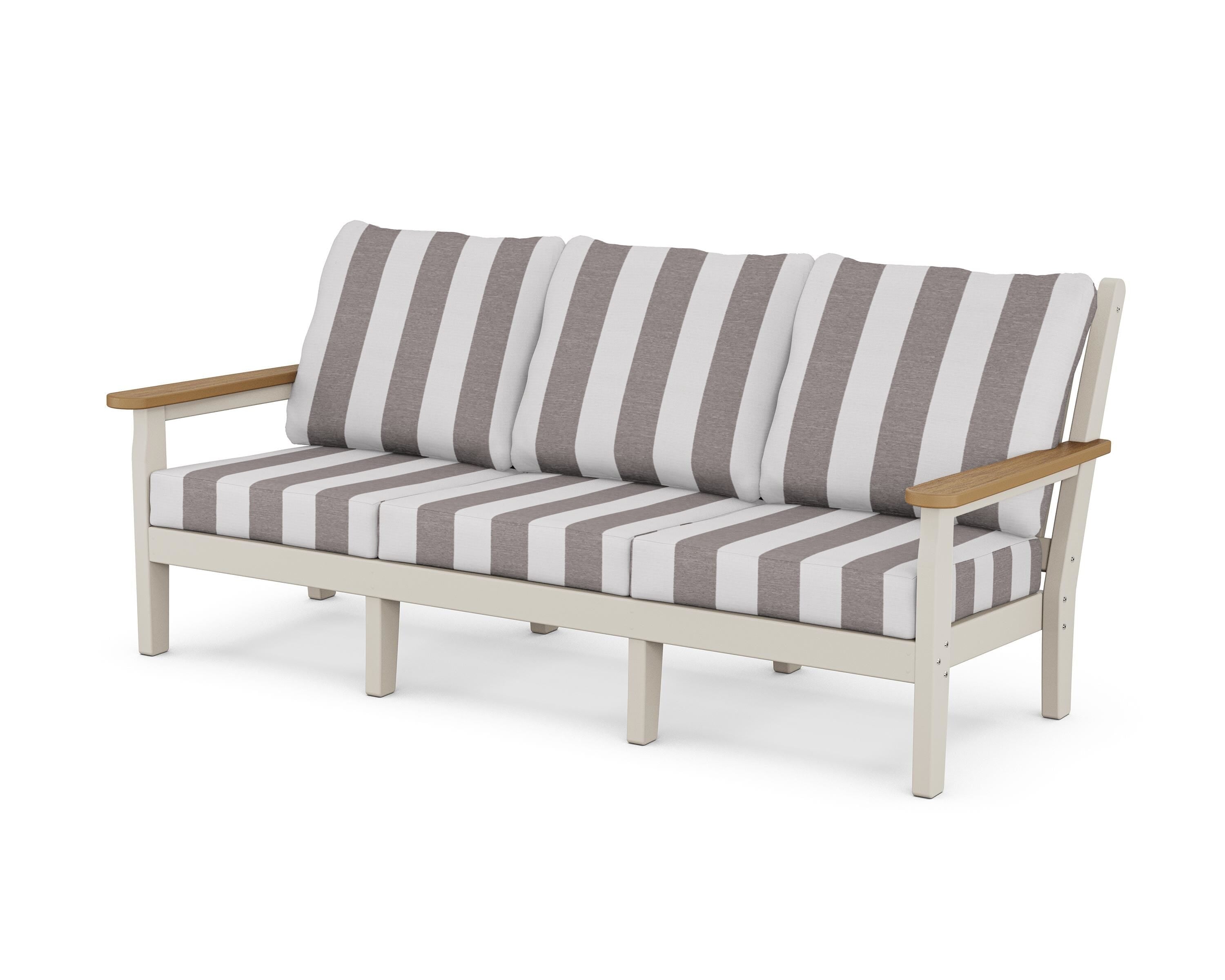 POLYWOOD® Chippendale Deep Seating Sofa in Sand / Natural / Cabana Stripe Grey Mist