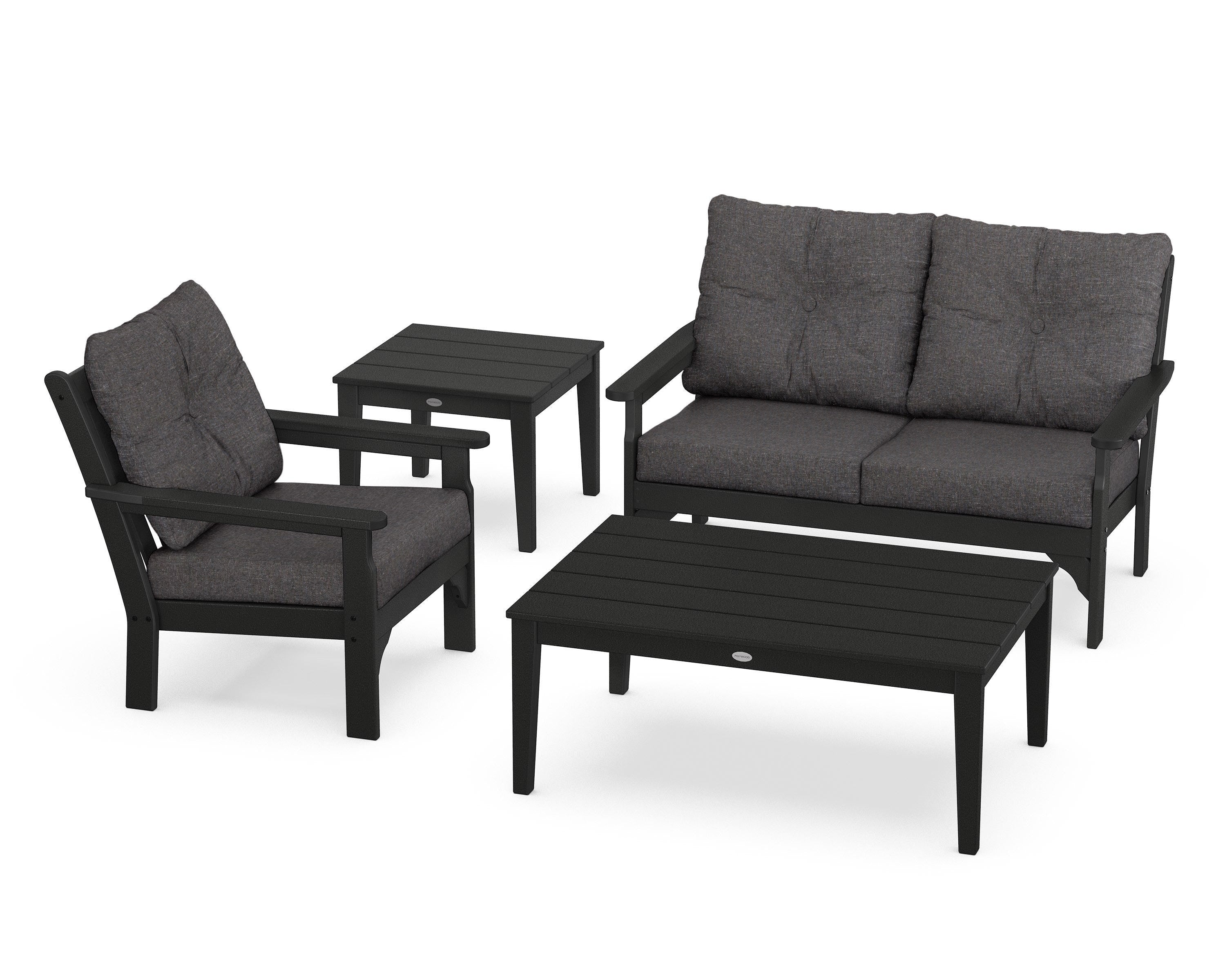 POLYWOOD® Vineyard 4-Piece Deep Seating Set in Black / Ash Charcoal