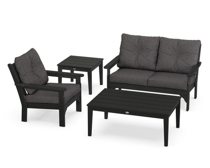 POLYWOOD® Vineyard 4-Piece Deep Seating Set in Black / Ash Charcoal