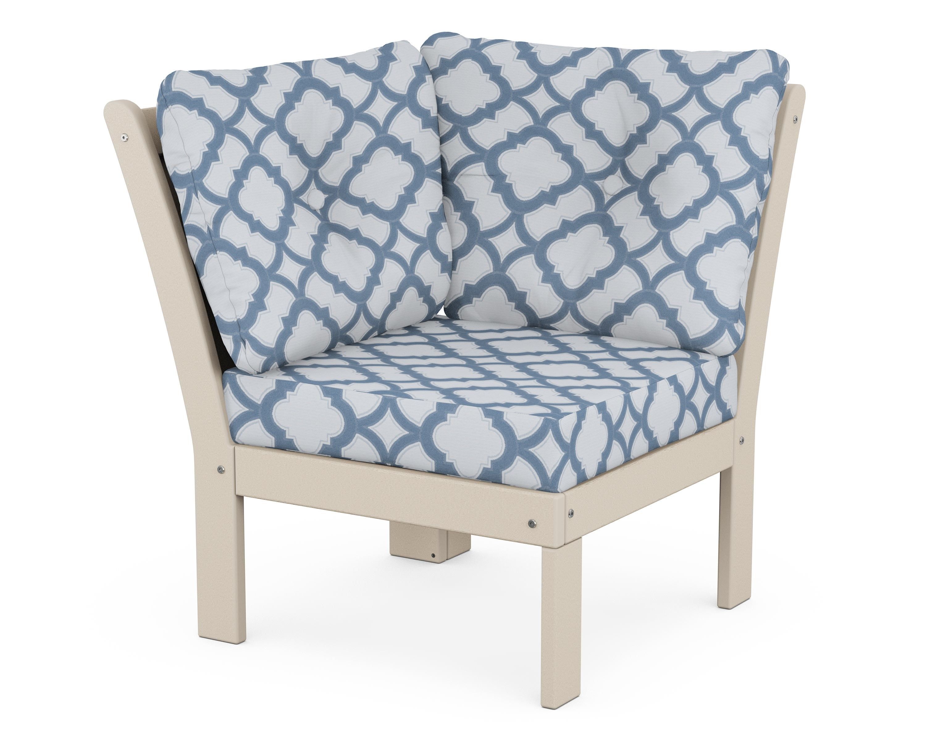POLYWOOD® Vineyard Modular Corner Chair in Sand / Trellis Sky Blue