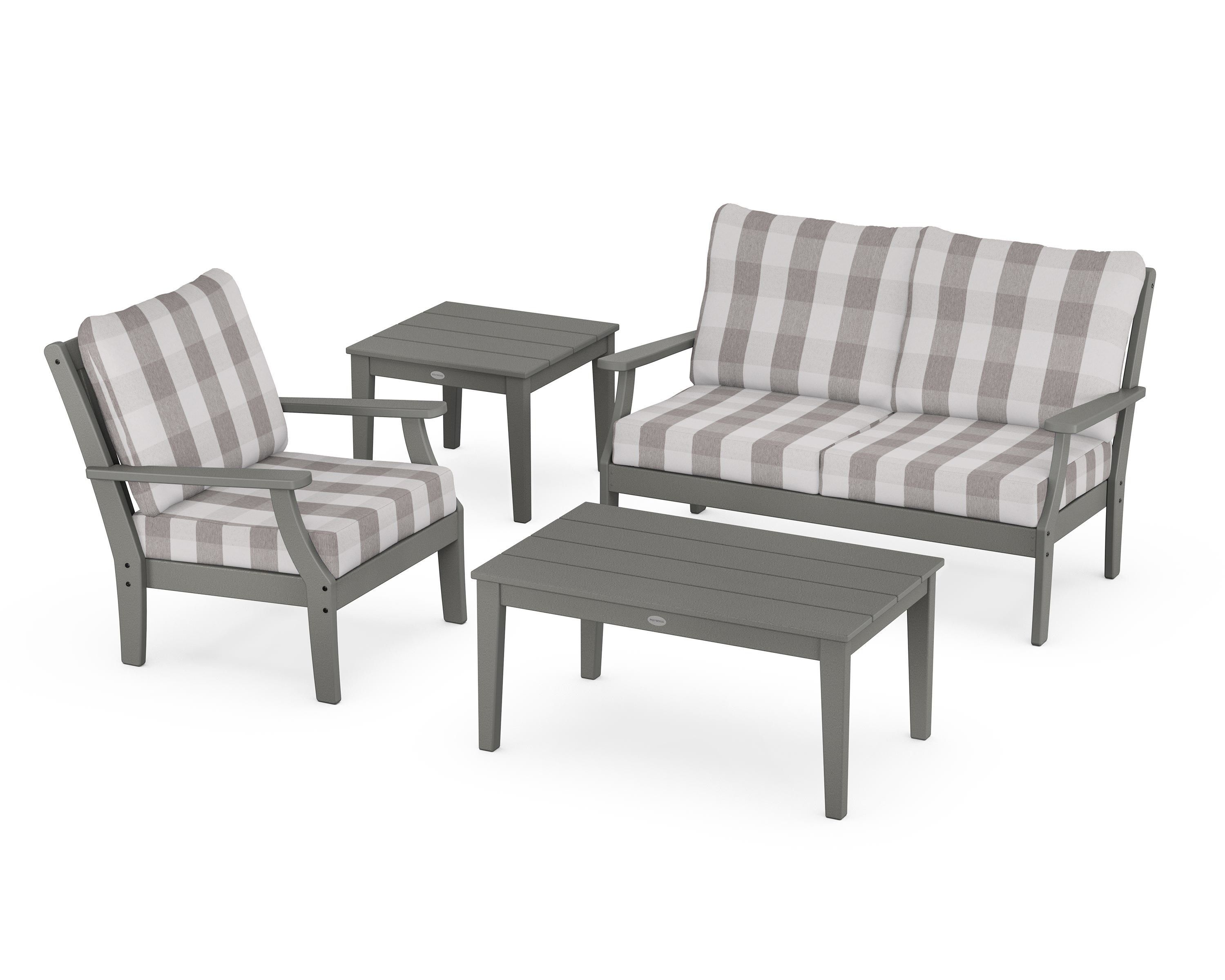 POLYWOOD® Braxton 4-Piece Deep Seating Set in Slate Grey / Buffalo Plaid Grey Mist