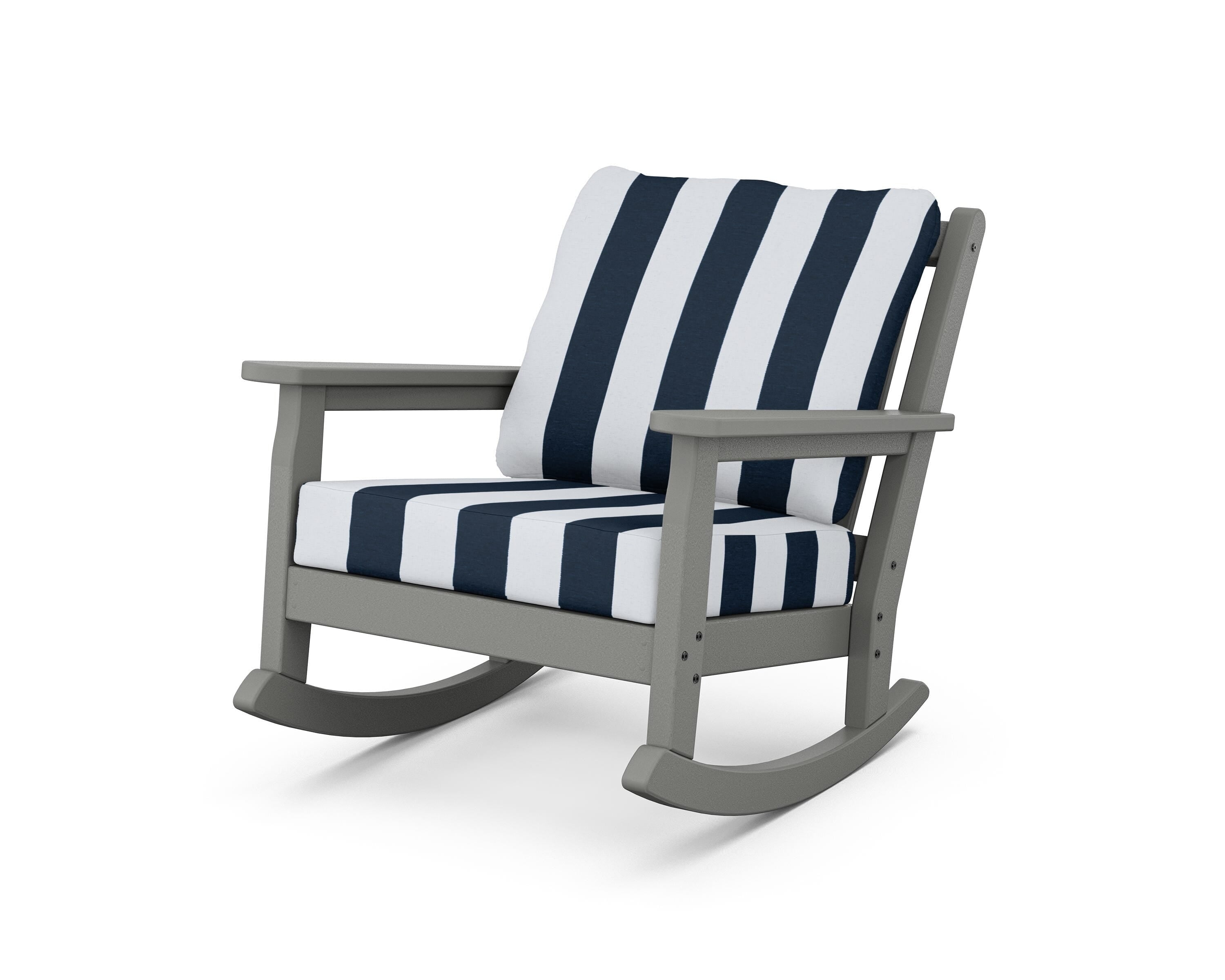 POLYWOOD® Chippendale Deep Seating Rocking Chair in Slate Grey / Cabana Stripe Marine Indigo