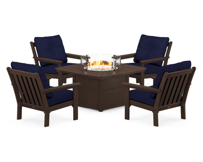 POLYWOOD® Vineyard 5-Piece Conversation Set with Fire Pit Table in Mahogany / Navy