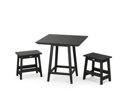 POLYWOOD® Modern Studio Stool 3-Piece Square Bistro Set in Black