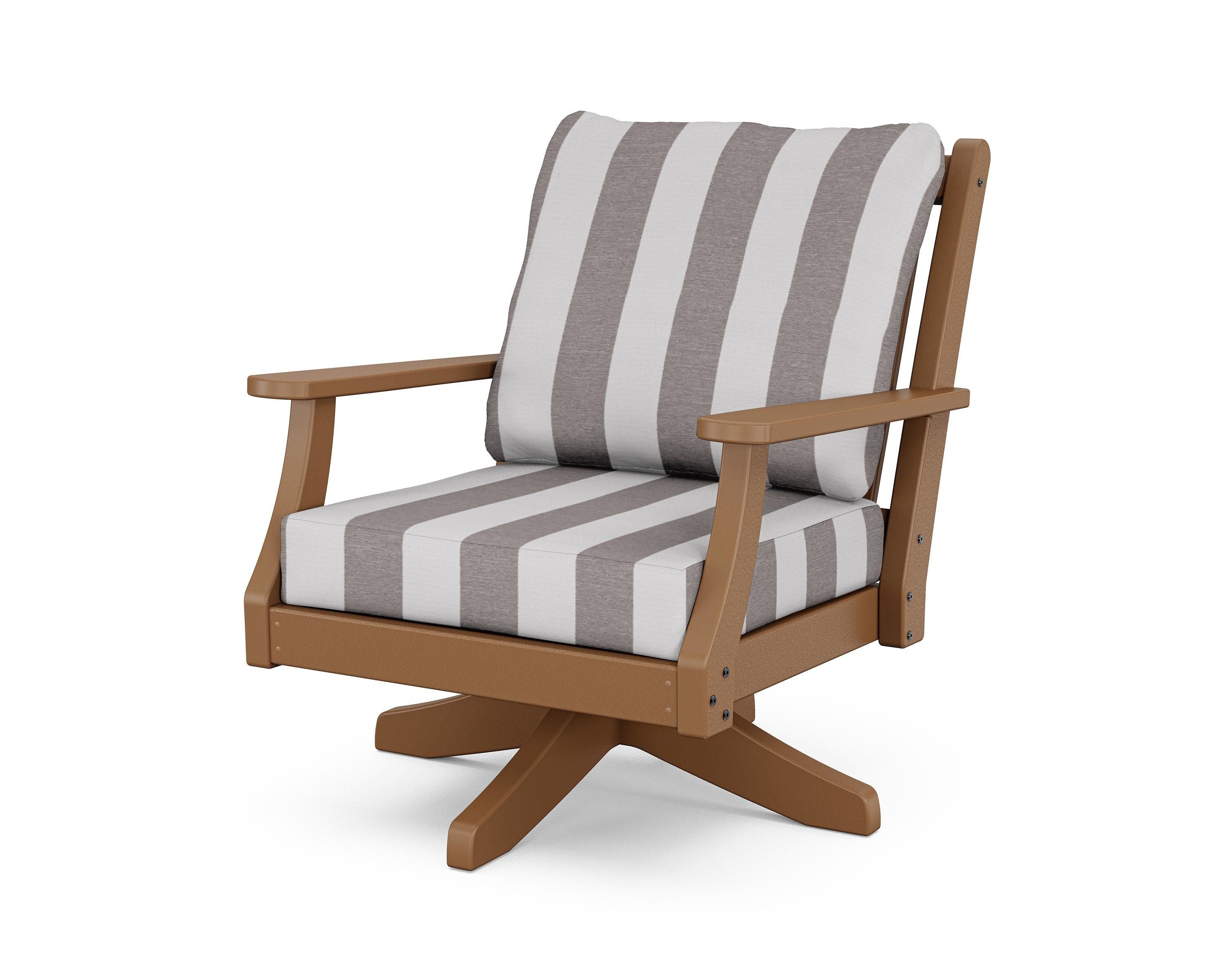 Country Living Wovendale Deep Seating Swivel Chair in Teak / Cabana Stripe Grey Mist