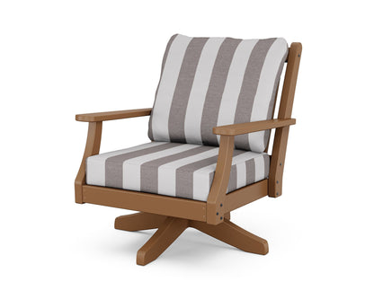 Country Living Wovendale Deep Seating Swivel Chair in Teak / Cabana Stripe Grey Mist
