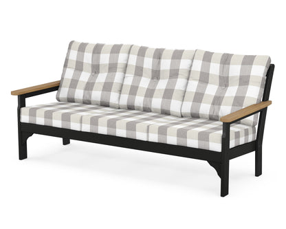 POLYWOOD® Vineyard Deep Seating Sofa in Black / Natural / Buffalo Plaid Grey Mist