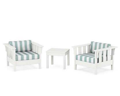 Martha Stewart by POLYWOOD® Acadia 3-Piece Deep Seating Set in White / Cabana Stripe Glacier Spa
