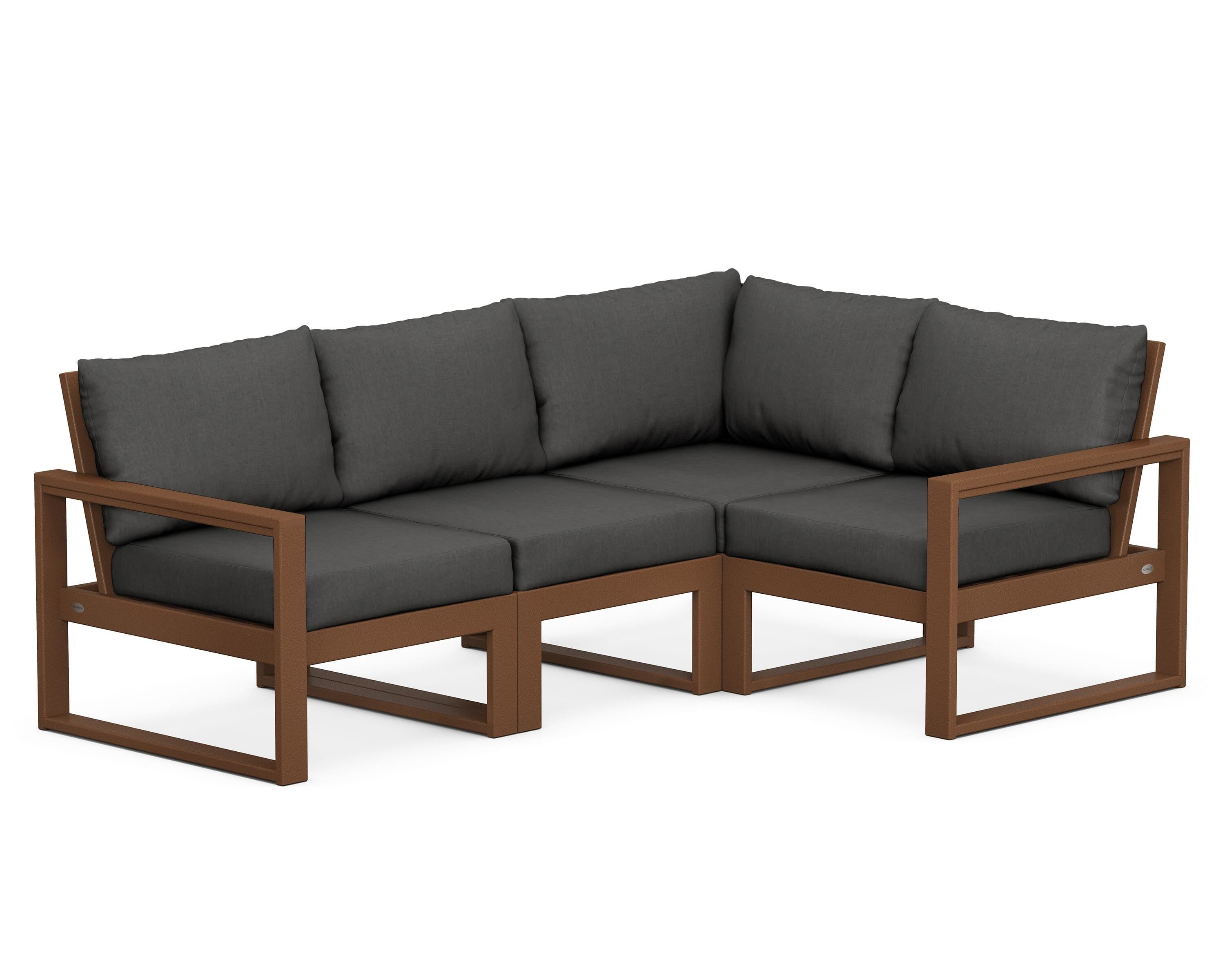 POLYWOOD® EDGE 4-Piece Modular Deep Seating Set in Teak / Spectrum Carbon