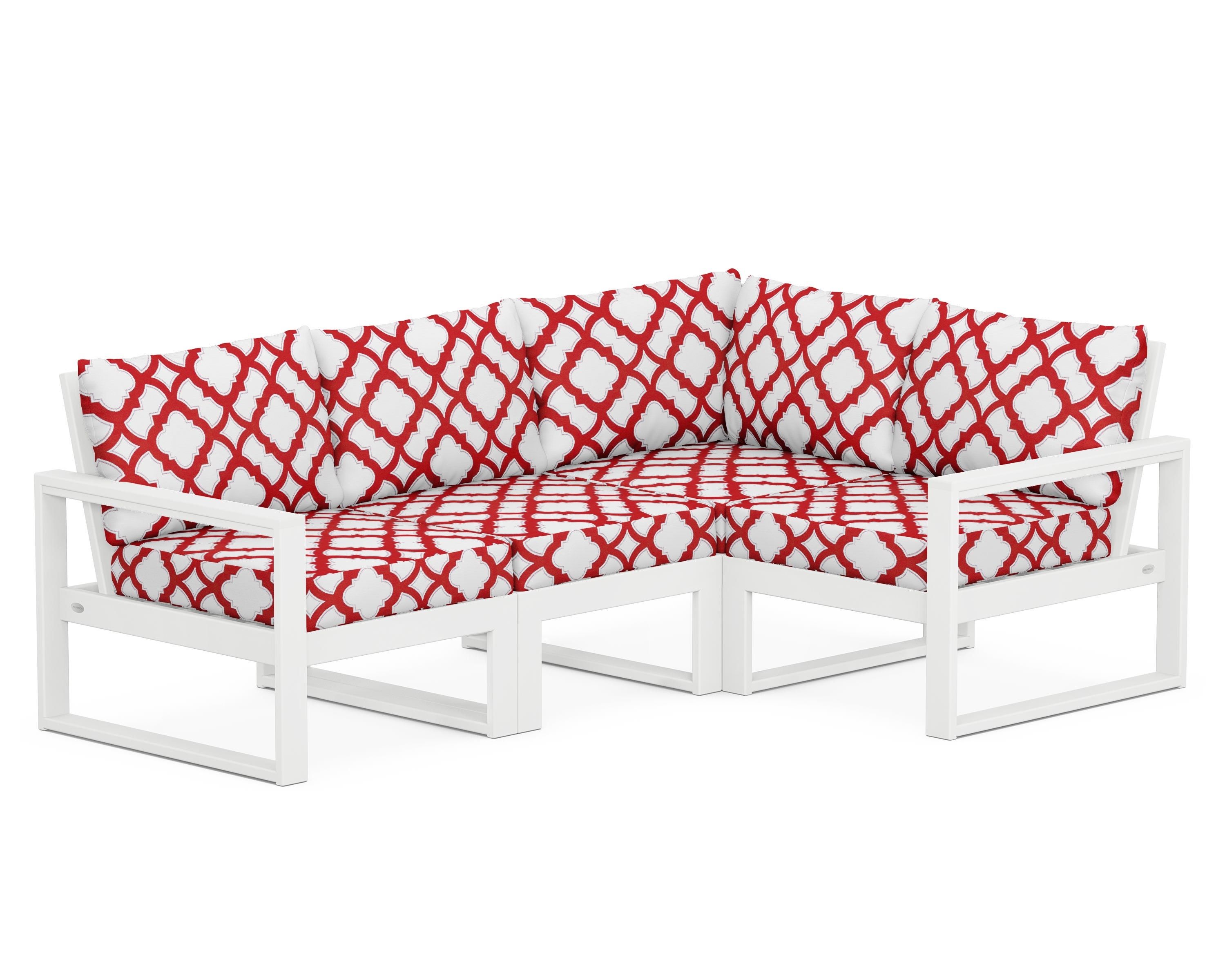 POLYWOOD® EDGE 4-Piece Modular Deep Seating Set in White / Trellis Crimson