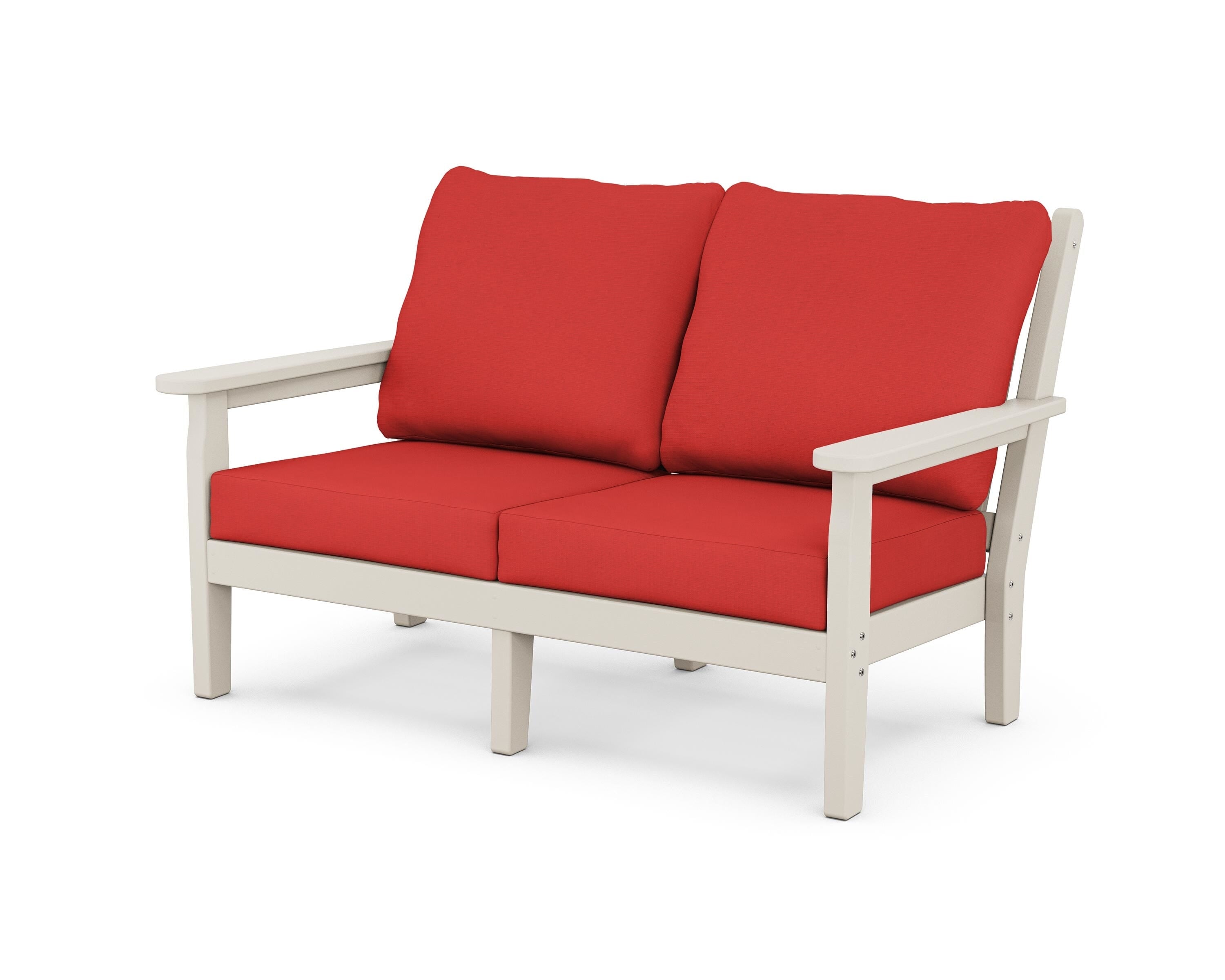 POLYWOOD® Chippendale Deep Seating Loveseat in Sand / Crimson Linen