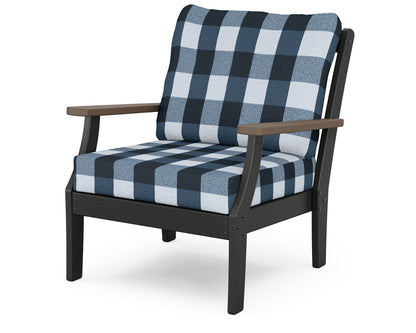 POLYWOOD® Braxton Deep Seating Chair in Black / Kona / Buffalo Plaid Marine Indigo